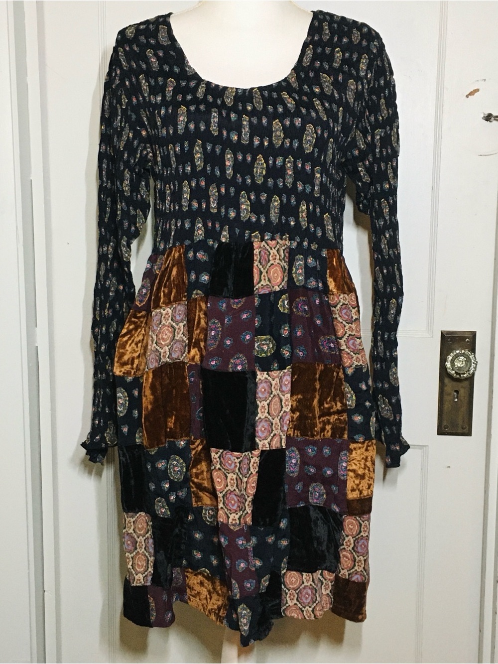 Urban Outfitters Ecote Long-Sleeve Patchwork Midi Dress